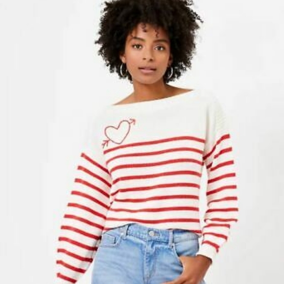 LOFT Tops - Loft Red Striped Sweater with Cute Arrow Heart Size XXS Petite